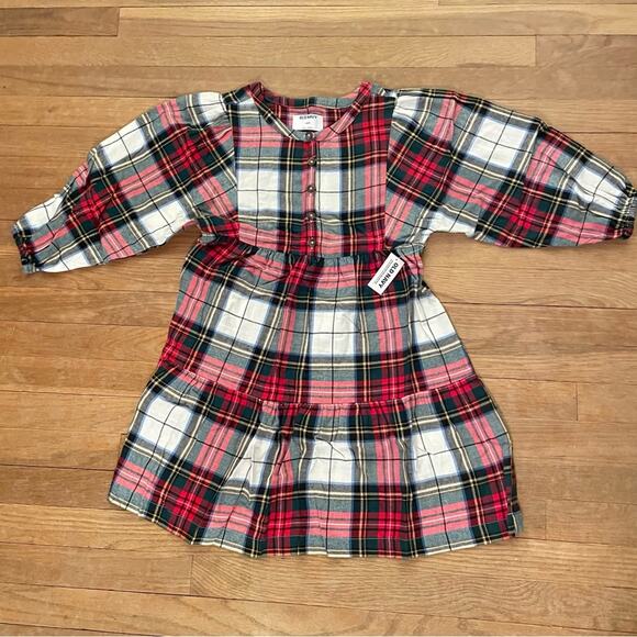 NWT Old Navy Long Sleeve Button Front Plaid Swing Dress for Girls Size L B9 - Picture 1 of 3